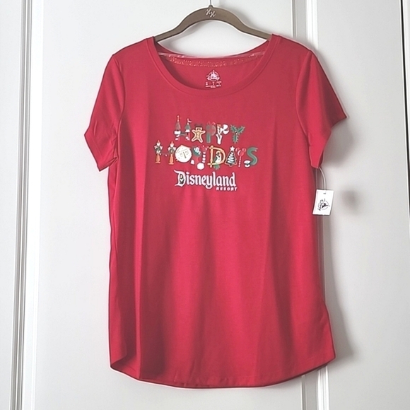 NWT Disneyland Park Icons Happy Holidays Top Red Medium - Picture 1 of 4